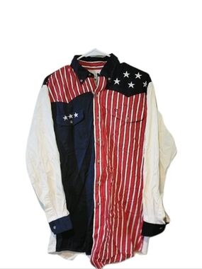 VTG Midwest Garment Co Western Cowboy Patriotic American Flag Button Up Shirt